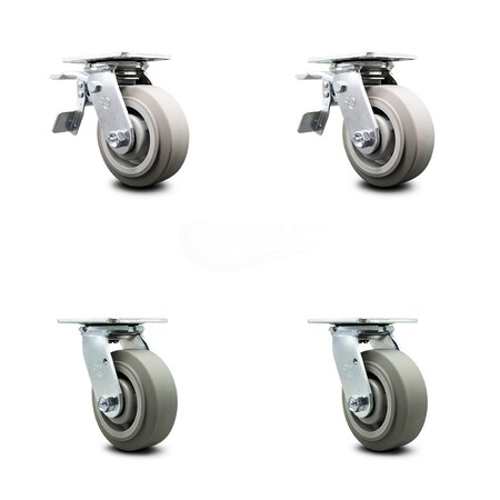Service Caster 5 Inch Thermoplastic Rubber Caster Set with Roller Bearing 2 Total Lock Brake SCC-TTL30S520-TPRRF-2-S-2